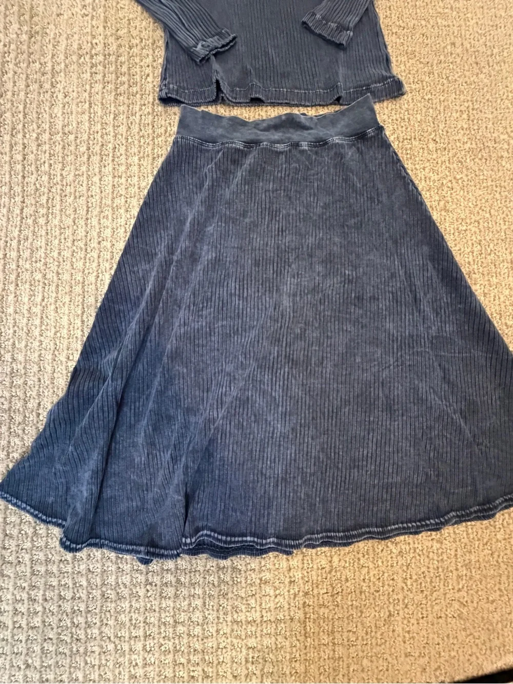 Hard Tail Forever Navy Ribbed A-Line matching set Top and Skirt size S